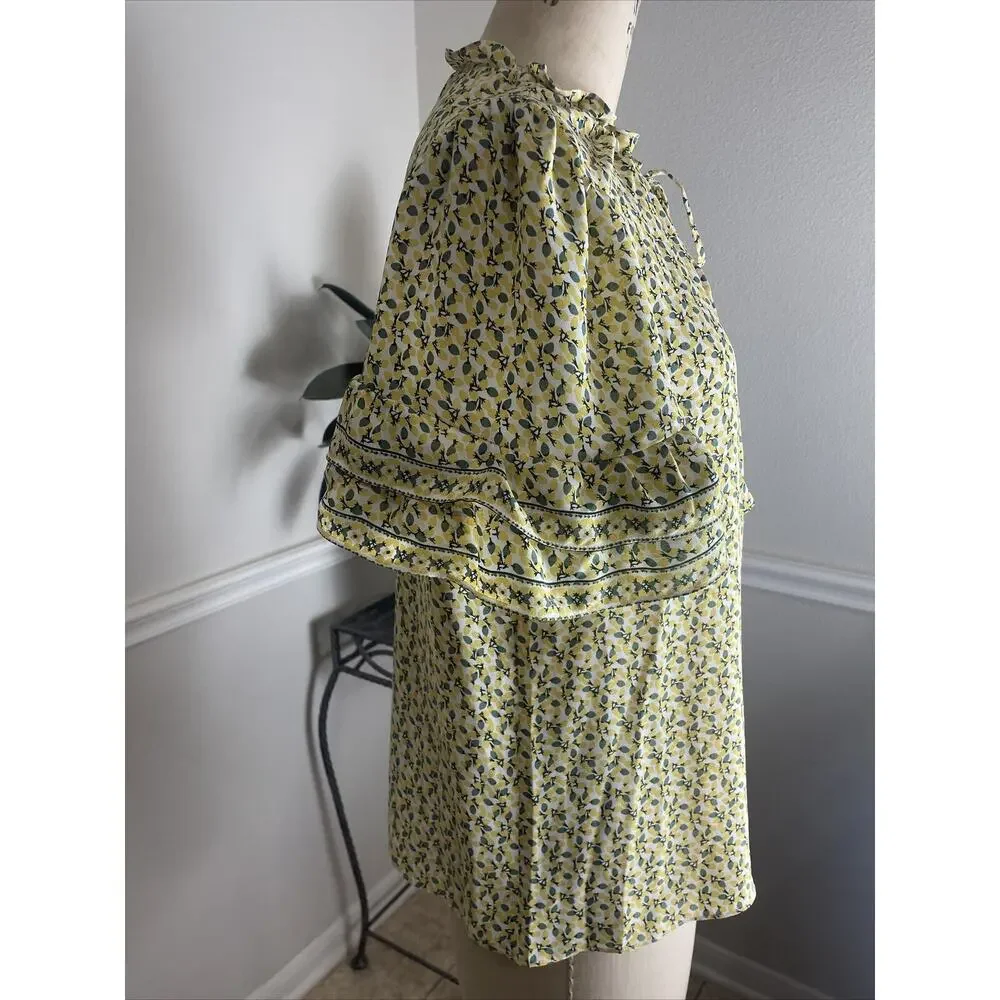 max studio, short sleeve blouse, multicolor, lemon print, large, NWT - Picture 3 of 8